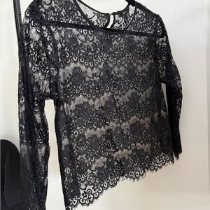 Black Lace Top Long Sleeve Womens Medium